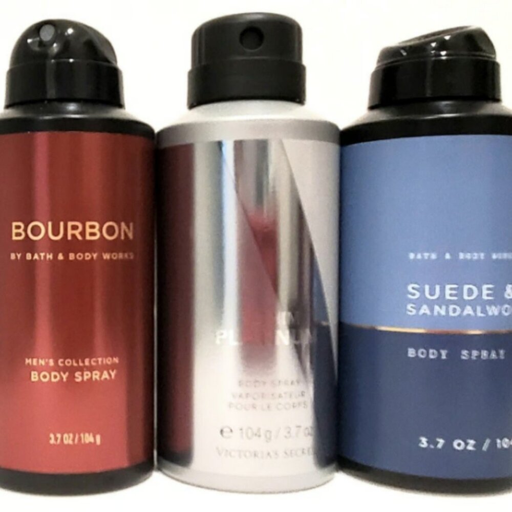 3pc BATH BODY WORKS BODY SPRAY DEODORANT HIM SAGE BERGAMOT SUEDE SANDALWOOD NEW
